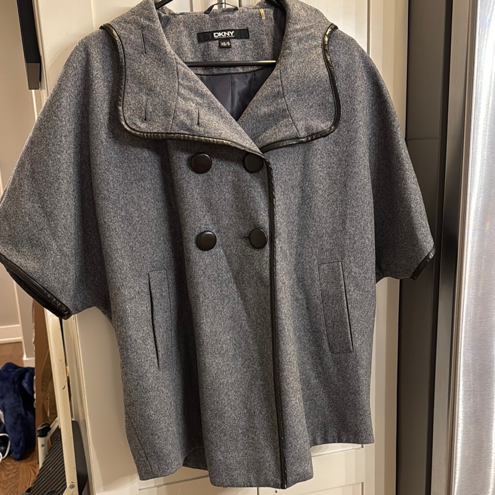 DKNY Charcoal Double-Breasted Cape